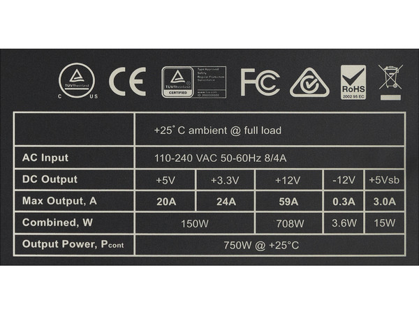 Fuente de Poder EVGA de 750W, ATX.