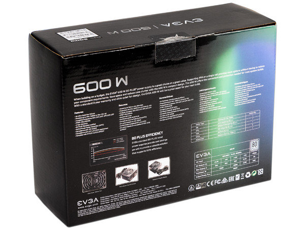 Fuente de Poder EVGA de 600W, ATX, 80 PLUS.
