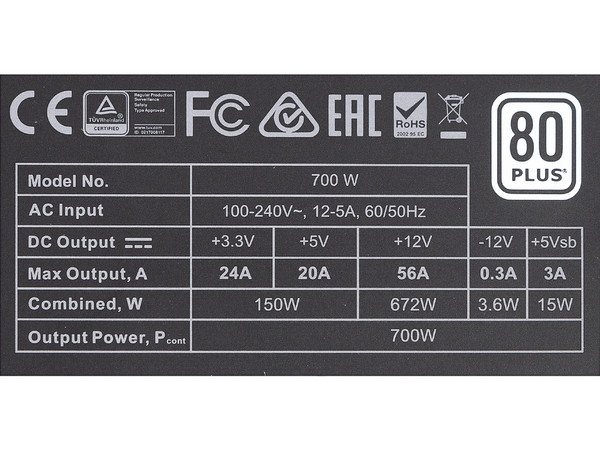 Fuente de Poder EVGA 100-w1-0700 de 700W, ATX, 80 PLUS.