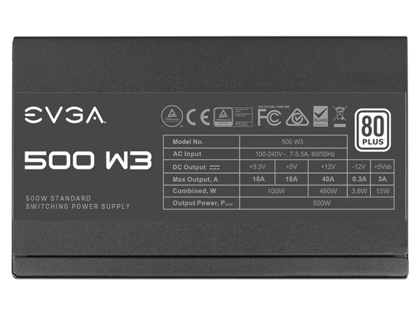 Fuente de Poder EVGA 500 W3 de 500W, ATX, 80 PLUS White.