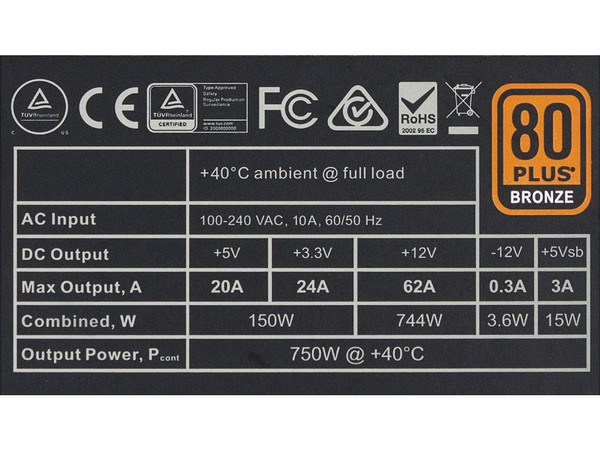 Fuente de Poder Semi-Modular EVGA 750 BQ de 750 W, ATX, 80 PLUS Bronze.