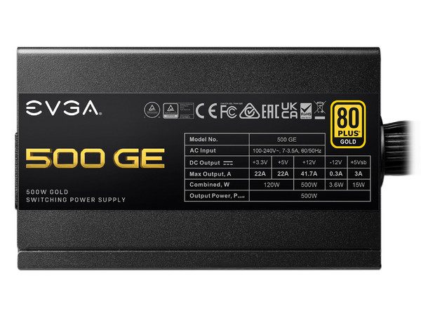 Fuente de Poder EVGA 500 GE de 500W, ATX, 80 Plus Gold.