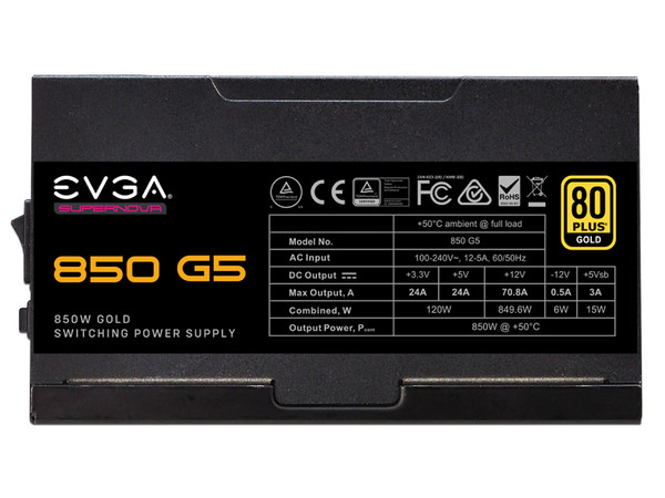 Fuente de Poder EVGA SuperNOVA 850 G5 de 850W, ATX, 80 PLUS Gold.