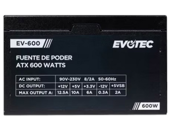 Fuente de Poder EVOTEC EV-600, 600W, Color Negro.