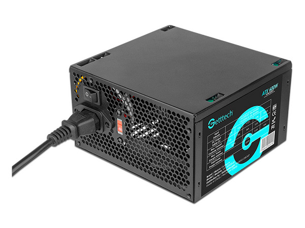 Fuente de Poder Getttech GFS-60020-01 de 600W, ATX, Color Negro.