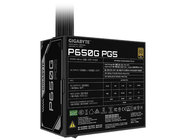 Fuente de Poder Gigabyte GP-P650G PCIE 5.1 de 650W, ATX, 80 PLUS Gold, Color Negro.