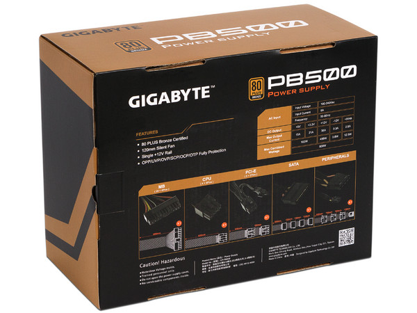 Fuente de Poder Gigabyte PB500 de 500W, ATX, 80 Plus Bronze.