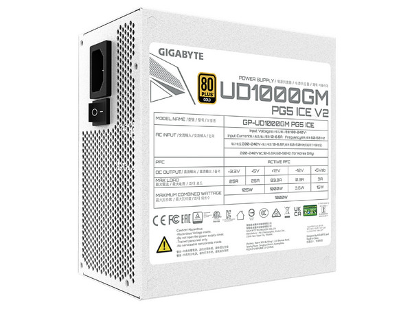 Fuente de Poder Modular Gigabyte UD1000GM PG5 V2 ICE de 1000W, ATX 3.1, 80 PLUS Gold. Color Blanco.
