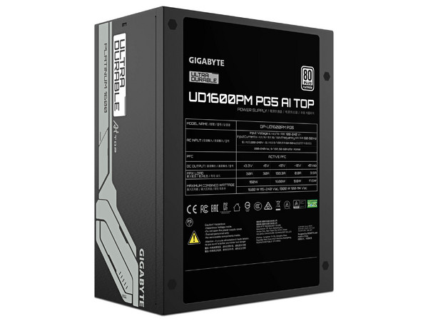 Fuente de Poder Gigabyte UD1600PM PG5 AI TOP de 1600W, 80 PLUS Platinum, Color Negro.