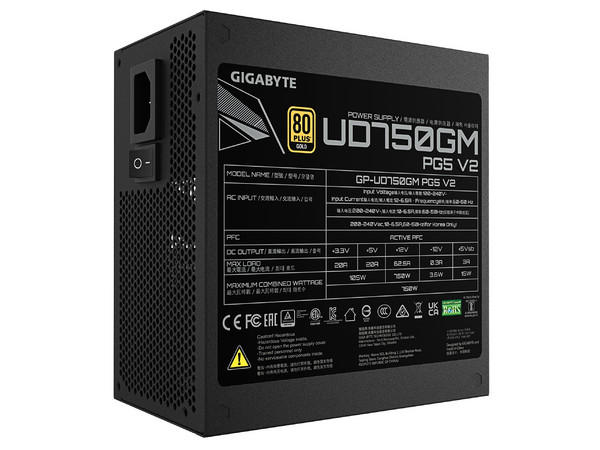 Fuente de Poder Modular Gigabyte UD750GM PG5 V2 de 750W, ATX 3.1, 80 PLUS Gold. Color Negro.