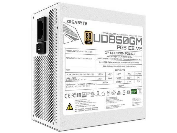Fuente de Poder Gigabyte UD850GM PG5 V2 ICE de 850W, 80 Plus GOLD, Color Blanco.