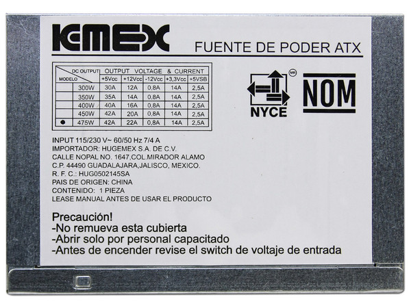 Fuente de Poder KMEX de 475W