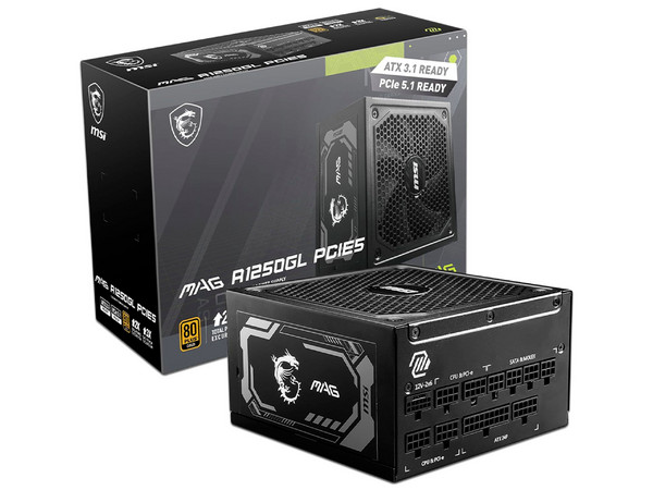 Fuente de Poder Modular MSI MAG A1250GL PCIE5 de 1250W, ATX, 80 Plus Gold. Color Negro.