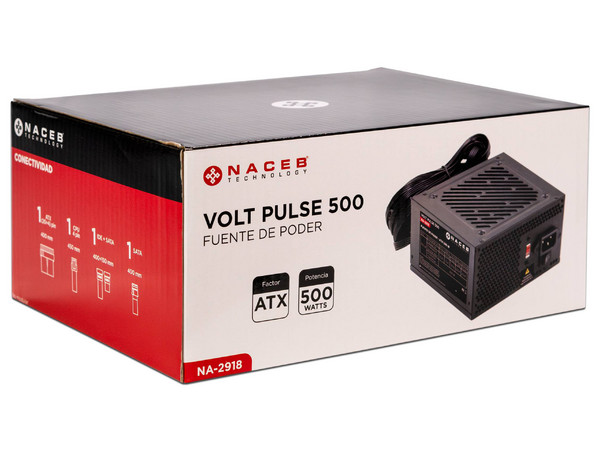 Fuente de Poder Naceb Volt Pulse 500 de 500W, ATX 2.3, SATA, IDE. Color Negro.