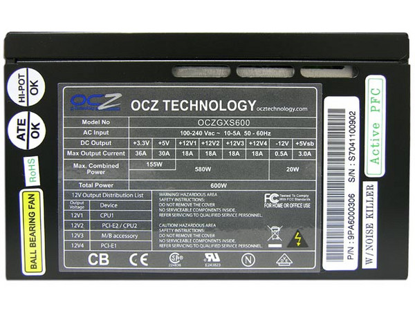 Fuente de Poder OCZ GameXStream de 600W para Gabinete ATX, Conector de 20/24 pines, Ventilador 120mm con Luz
