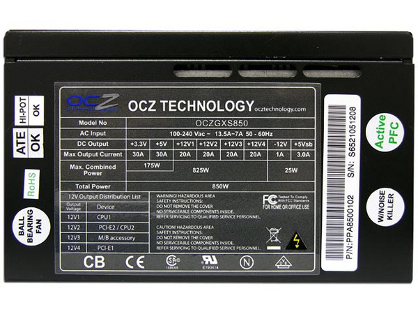 Fuente de Poder OCZ GameXStream de 850W para Gabinete ATX, Conector de 20/24 pines, Ventilador 120mm con Luz