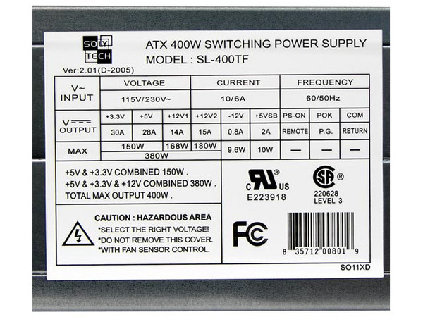 Fuente de Poder SolyTech de 400W, para Gabinete ATX