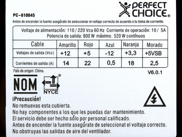 Fuente de Poder Perfect Choice 800W