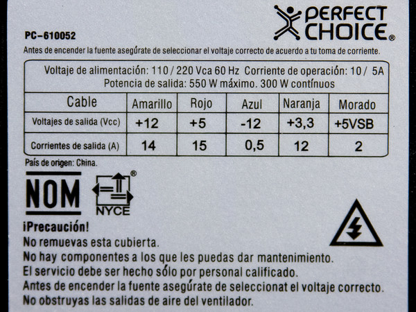 Fuente de Poder Perfect Choice 550W