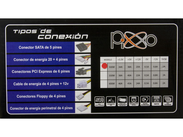 Fuente de Poder Pixxo Jaguar PW Serie de 500 watts (2 Ventiladores)