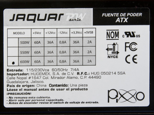 Fuente de Poder Pixxo Jaguar PW Serie de 600W (2 Ventiladores)
