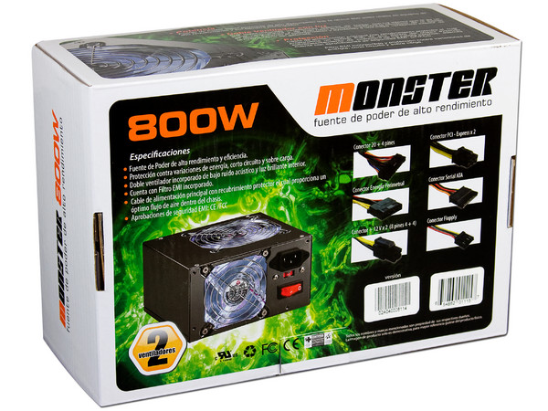 Fuente de Poder Pixxo Monster de 800W (2 Ventiladores)