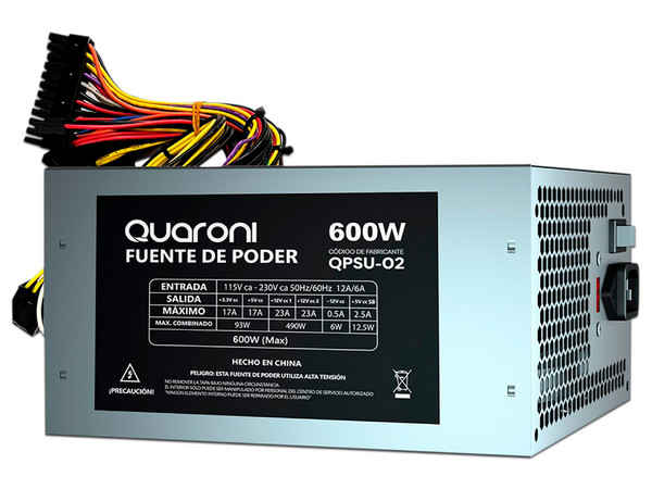Fuente de Poder Quaroni QPSU-02 de 600W, ATX.