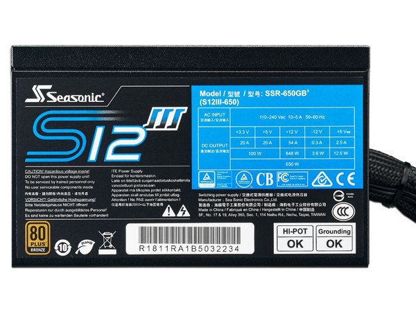Fuente de Poder Seasonic S12III SSR-650GB3 de 650W, ATX, 80 PLUS Bronze.