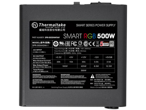 Fuente de Poder Thermaltake Smart RGB 500W, ATX, 80 PLUS Certified.