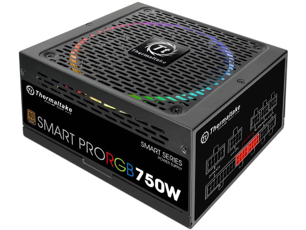 Fuente de poder Modular Thermaltake Smart Pro RGB de 750W, Zero Fan, ATX, 80 Plus Bronze.