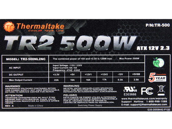 Fuente de Poder Thermaltake TR2 de 500W