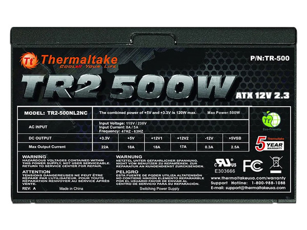 Fuente de Poder Thermaltake TR2 de 500W, ATX. Color Negro