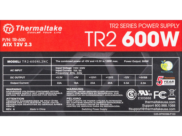 Fuente de Poder Thermaltake TR2 de 600W, ATX
