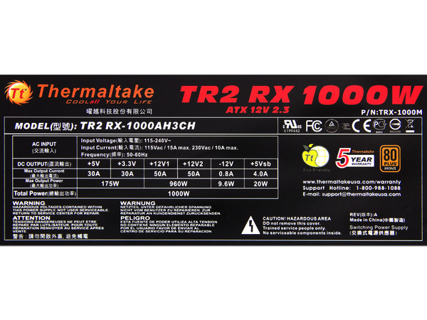 Fuente de Poder Thermaltake TR2 RX de 1000W