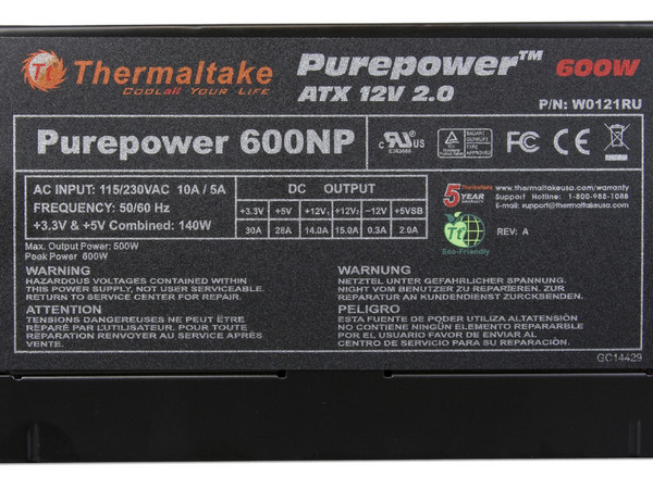 Fuente de Poder Thermaltake PurePower de 600W