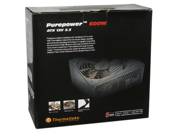 Fuente de Poder Thermaltake PurePower 80 PLUS de 600W