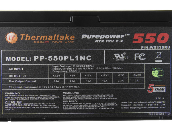 Fuente de Poder Thermaltake PurePower de 550W 