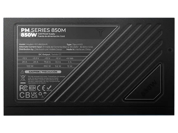 Fuente de Poder Modular Yeyian PM 850M de 850W, ATX 3.1, PCI-E 5.1, 80 Plus Gold. Color Negro.