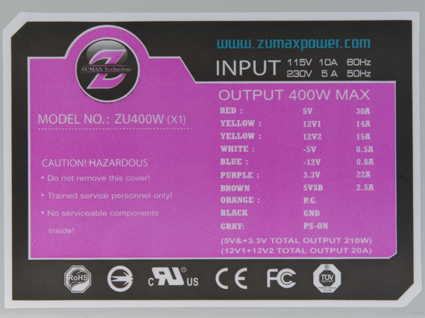 Fuente de Poder ZUMAX X1 Series de 400W