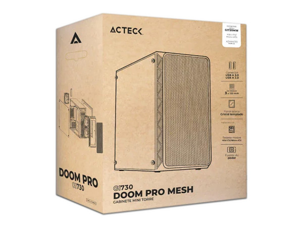 Gabinete ACTECK Doom Pro Mesh GI730M, Mini Tower, Micro-ATX, Incluye Fuente de Poder de 600W. Color Blanco.