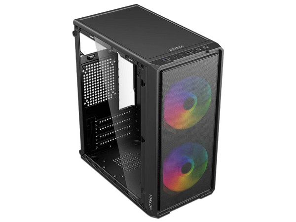 Gabinete ACTECK Doom Ultra Mesh GI75OM, Mini Tower, Micro-ATX / Mini-ITX, Incluye 2 Ventiladores FRGB, Fuente de Poder de 500W, Cristal Templado. Color Negro.