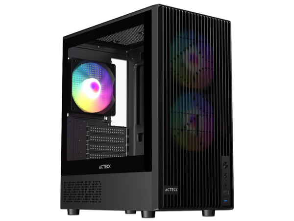 Gabinete ACTECK ZYRON GC606, Mini Tower, Micro-ATX, Incluye 3 Ventiladores FRGB de 120mm, No Incluye Fuente de Poder. Color Negro.