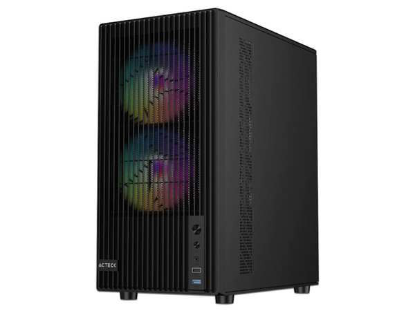 Gabinete ACTECK ZYRON GC606, Mini Tower, Micro-ATX, Incluye 3 Ventiladores FRGB de 120mm, No Incluye Fuente de Poder. Color Negro.