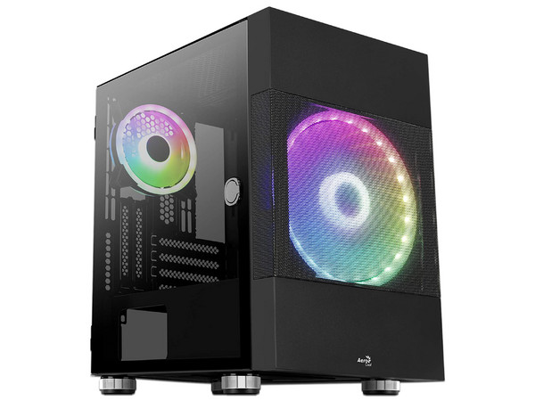 Gabinete Gamer AeroCool Atomic, Micro-ATX, ARGB, (No incluye fuente de poder). Color Negro.