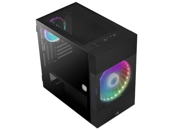Gabinete Gamer AeroCool Atomic, Micro-ATX, ARGB, (No incluye fuente de poder). Color Negro.