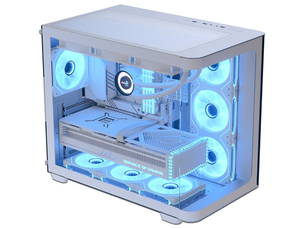 Gabinete AeroCool P500C White Cristal, Mid-Tower, ATX, Incluye 4 Ventiladores de 120 mm ARGB, (Sin fuente de poder). Color Blanco.