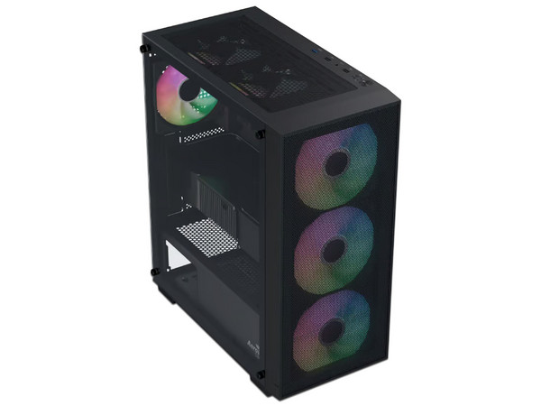 Gabinete AeroCool B509A Flow, Mid Tower, ATX, Incluye Ventiladores 4 x 120mm RGB, Panel de Cristal Templado, (no incluye fuente de poder). Color Negro.