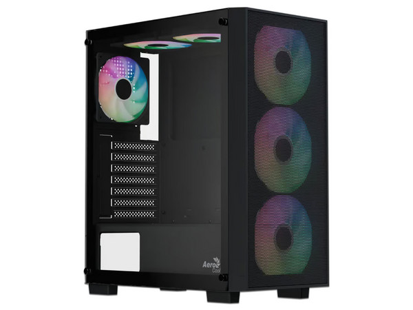 Gabinete AeroCool B509A Flow, Mid Tower, ATX, Incluye Ventiladores 4 x 120mm RGB, Panel de Cristal Templado, (no incluye fuente de poder). Color Negro.
