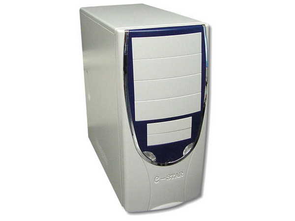 Gabinete Alaska / E-STAR, Color Blanco con Azul, para Pentium 4, Fuente de 300W, ATX.