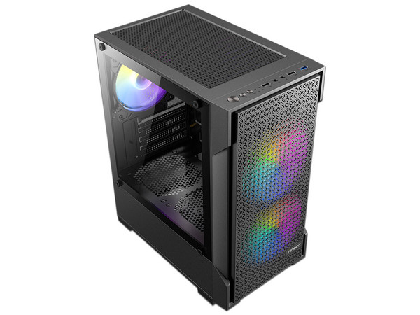 Gabinete Antec VX100M, Micro ATX, 3x Ventiladores ARGB 120mm, (No incluye fuente de poder), Negro